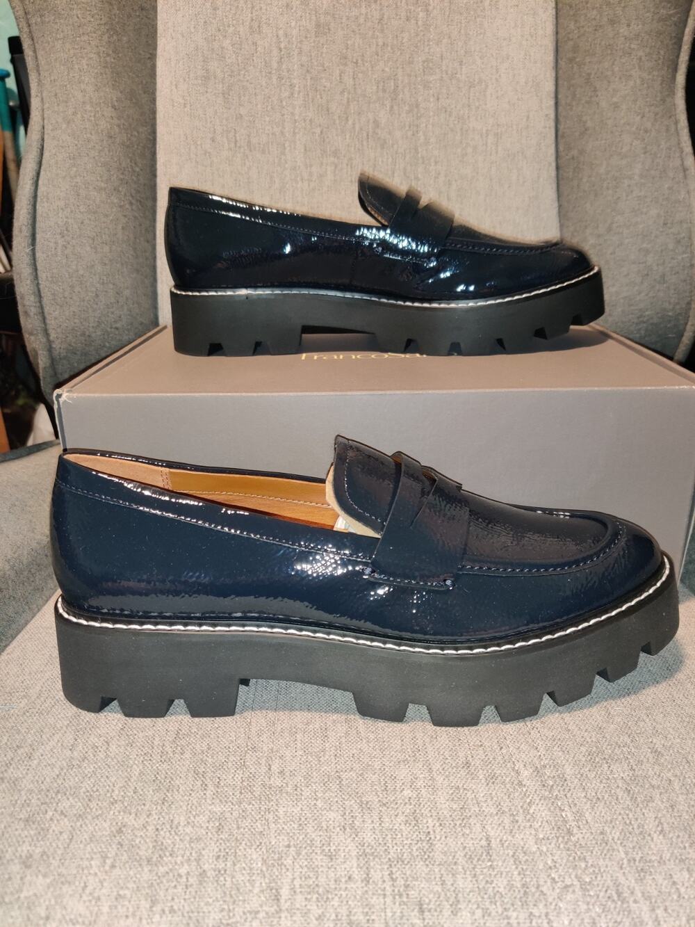 NEW Franco Sarto Balin Lug Sole Platform Loafers Midnight Women's Size 9